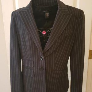 MODA INTERNATIONAL 2 PC BLACK WITH GRAY PINSTRIPE SUIT